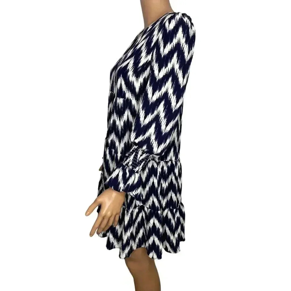 Pomander Place Tuckernuck Navy Ikat Kenzo Dress size S Chevron - Picture 4 of 12